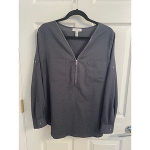 Calvin Klein Charcoal Gray Blouse w/Roll Sleeves